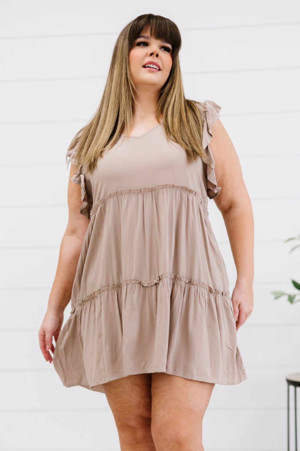 Zenana Call Me Later Full Size Tiered Mini Dress in Ash Mocha