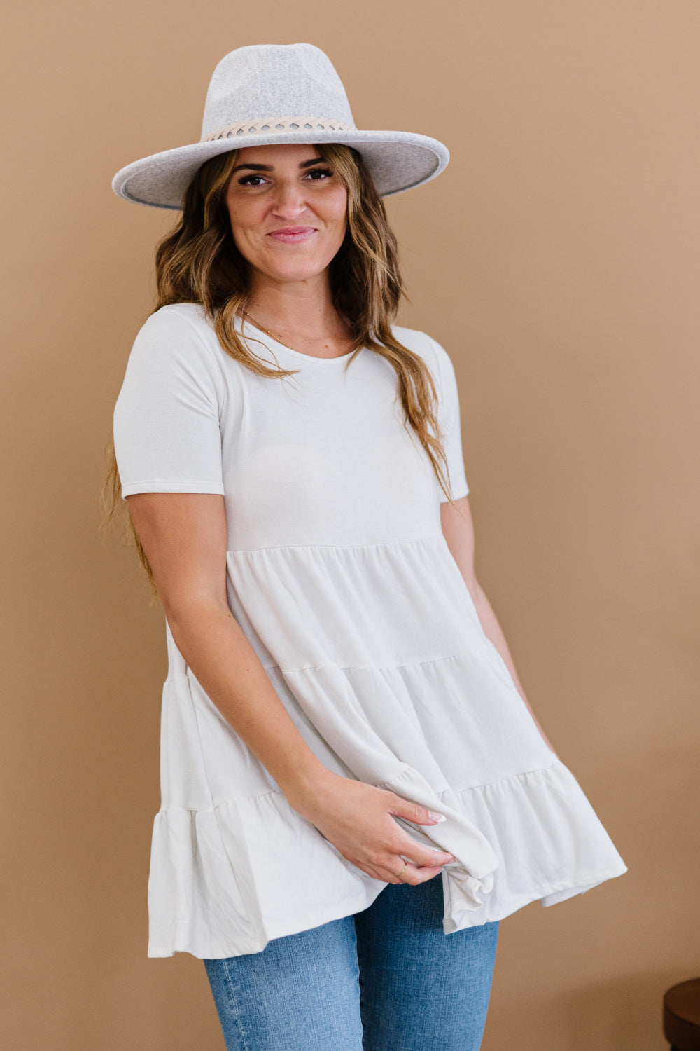 Zenana Tiered and True Full Size Tiered Babydoll Tunic in Bone