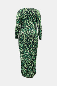 Plus Size Leopard Ruched Maxi Bodycon Dress