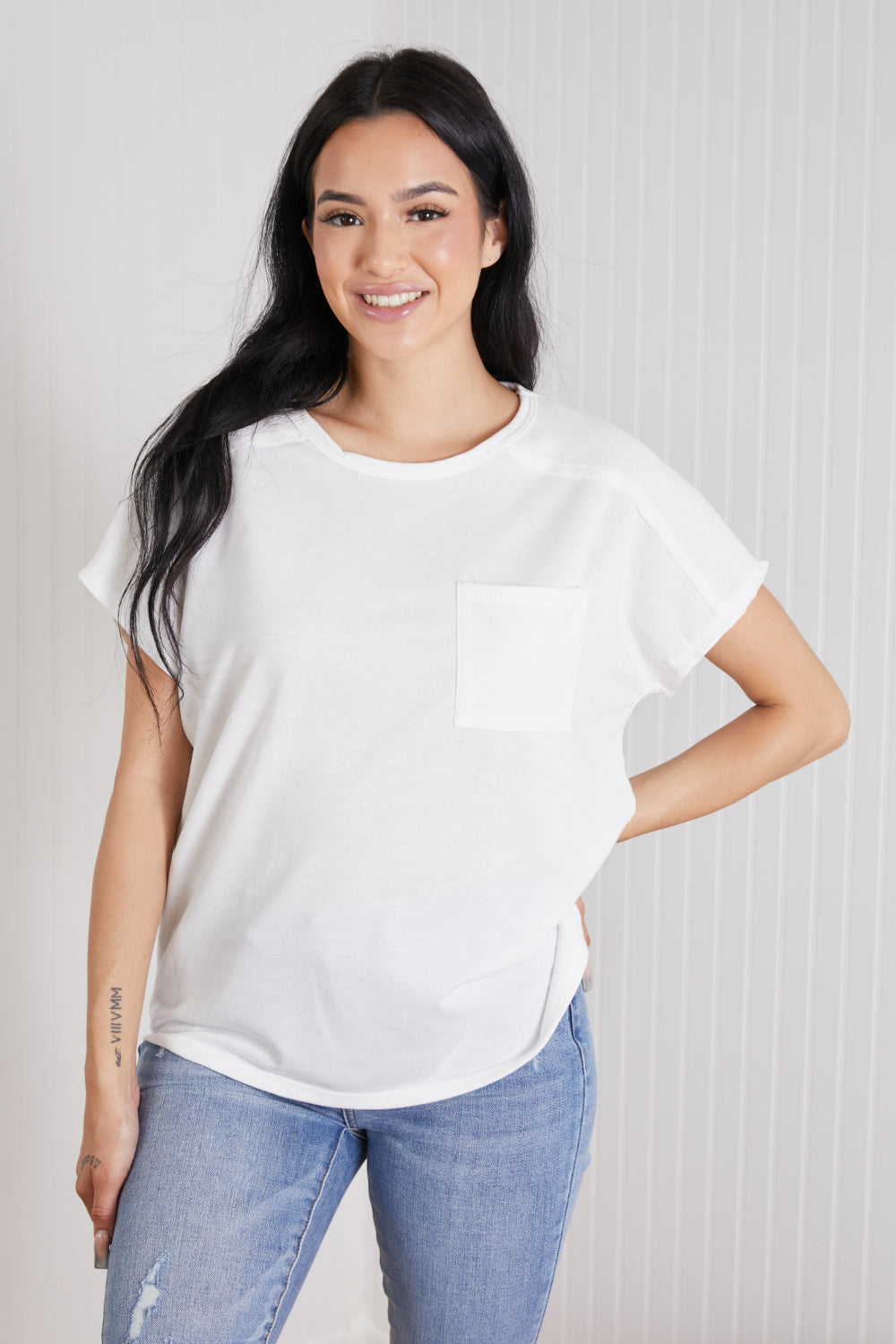 Sew In Love Stay and Chat Love Full Size Pocket Tee in Ivory