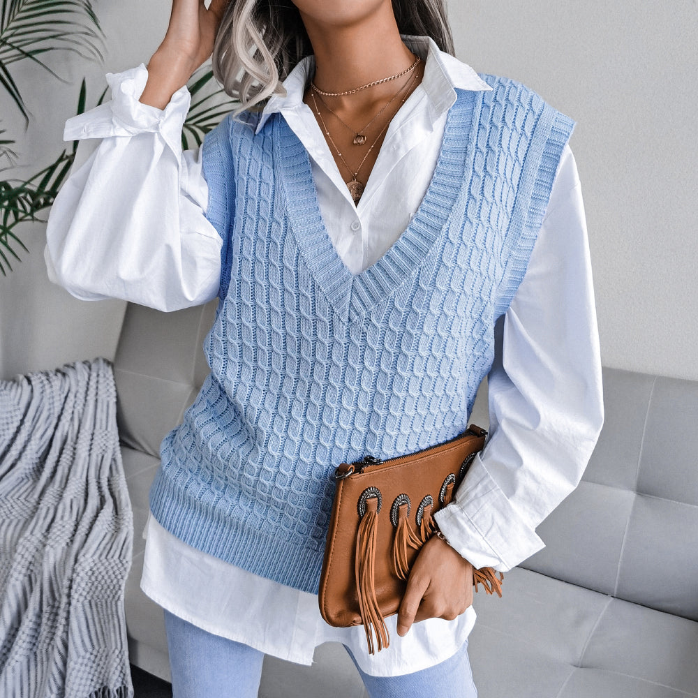 Cable-Knit Capped Sleeve Sweater Vest