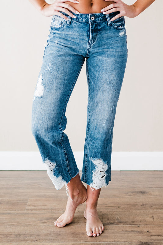 Special A Cropped Mid Rise Distressed Straight Jeans