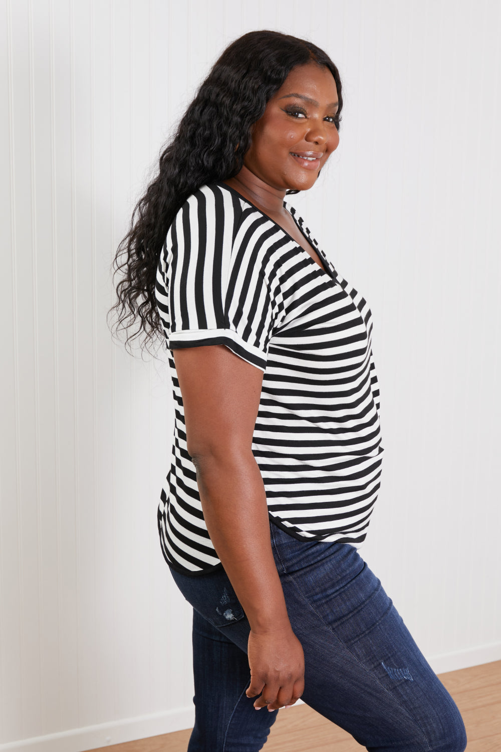 Sew In Love Everyday Essentials Full Size Striped V-Neck Tee