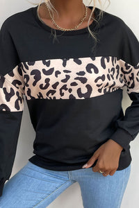 Leopard Color Block Long Sleeve Pullover