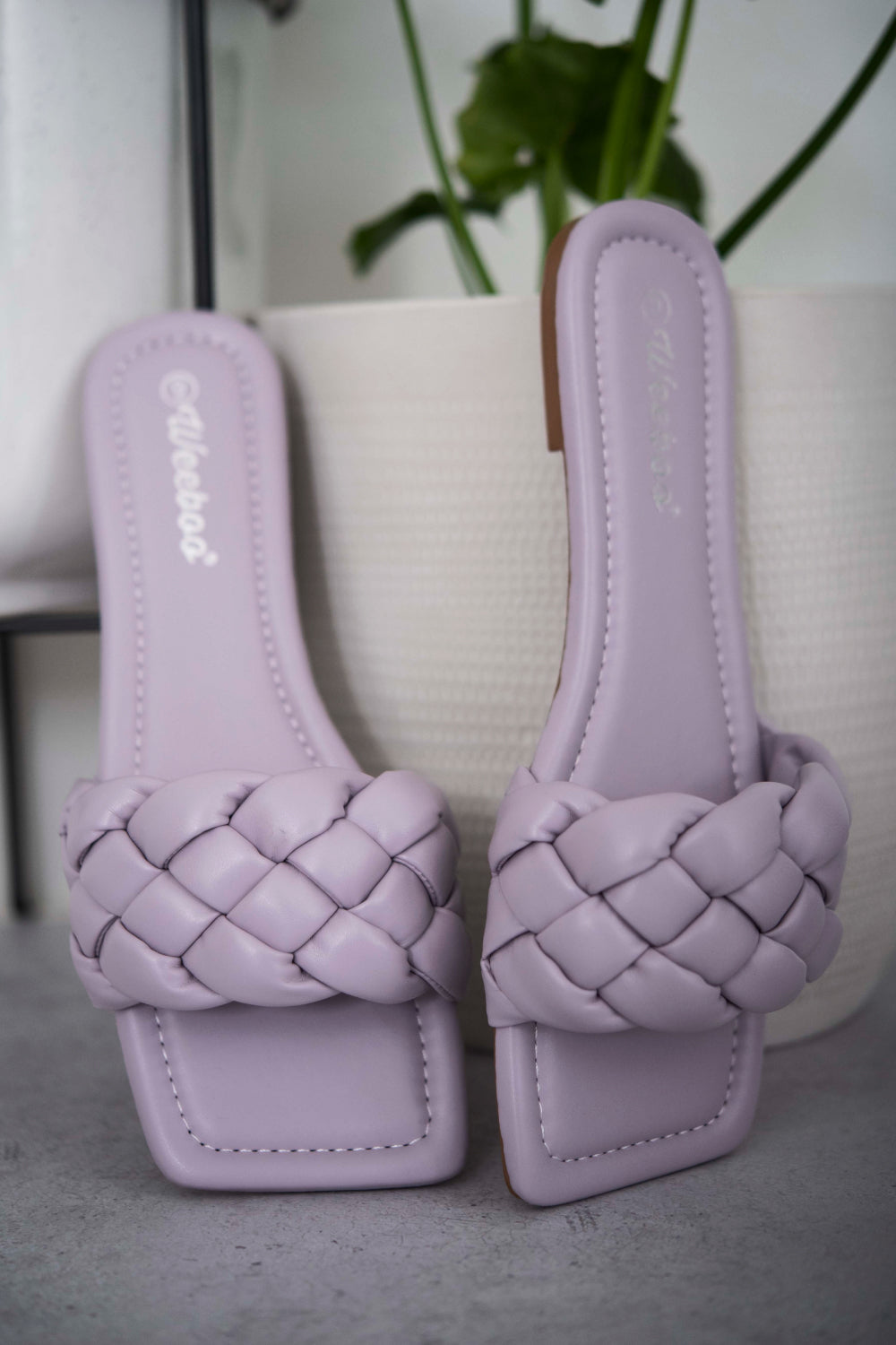 Weeboo Cakewalk Woven Square Toe Slides in Lilac