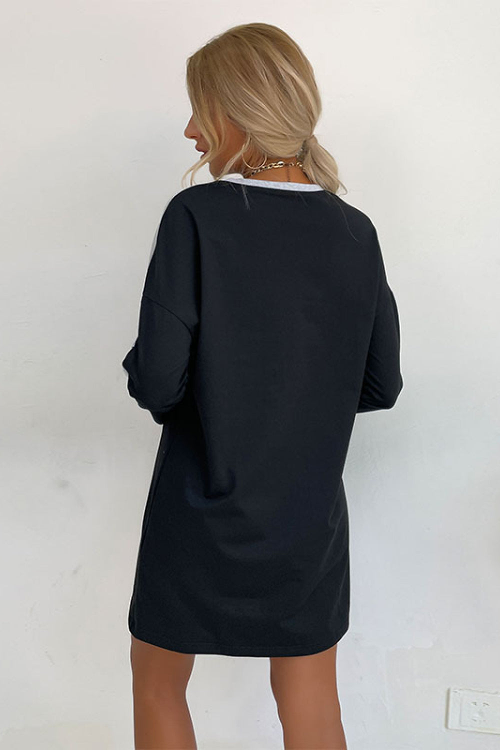 Two-Tone Sweatshirt Dress with Lace Trim