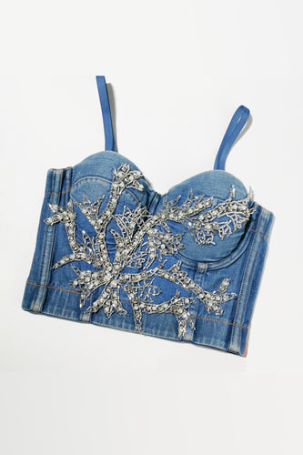 Beaded Denim Bustier