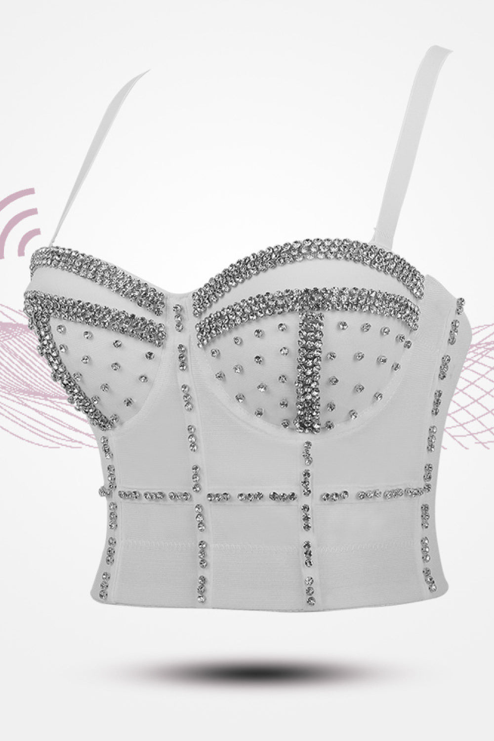 Rhinestone Trim Adjustable Strap Bustier with Boning