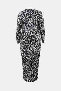 Plus Size Leopard Ruched Maxi Bodycon Dress