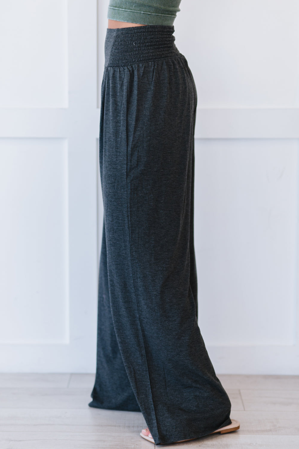 Zenana Easy Breezy Full Size Palazzo Pants in Charcoal