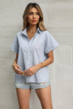 Load image into Gallery viewer, Striped Collared Button Down Short Sleeve Shirt
