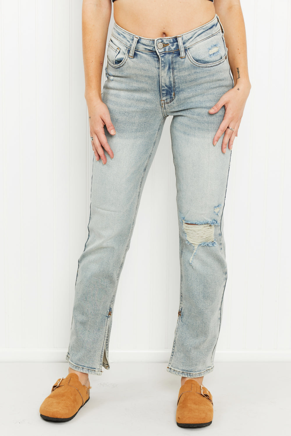 Judy Blue Journey Full Size High-Waisted Distressed Straight Jeans