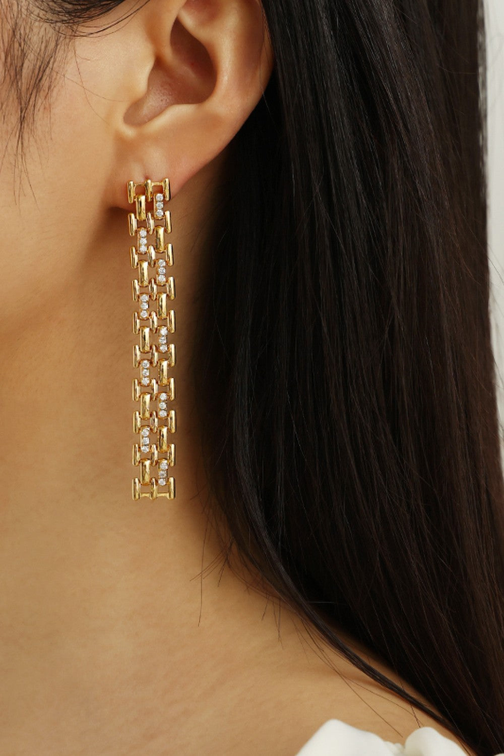 Decorative Rhinestone Chain Drop Earrings in Gold