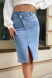 Asymmetrical Front Slit Denim Skirt