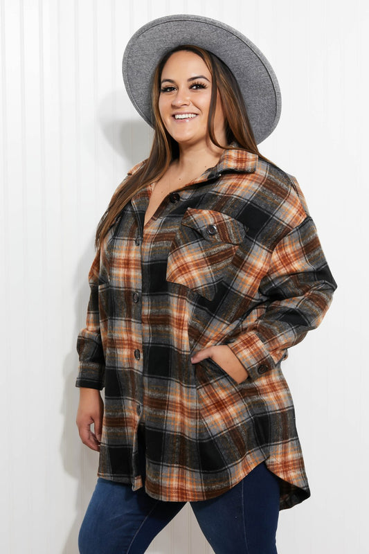 Zenana Farmer's Daughter Full Size Plaid Longline Shacket