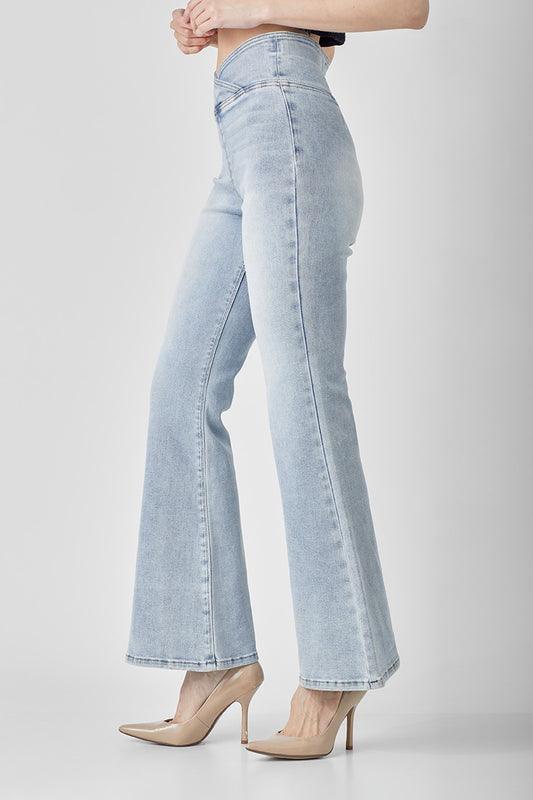 RISEN Crossover Waist Pull-On Flare Jeans