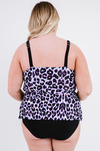 Plus Size Animal Print Adjustable Strap Tankini Set