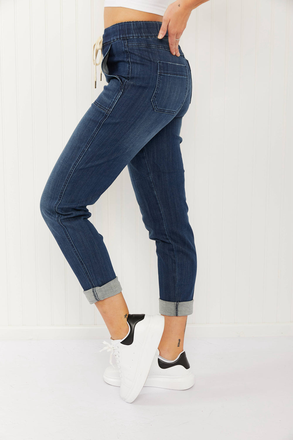 Judy Blue Full Size Drawstring Elastic Waist Jeans with Pockets