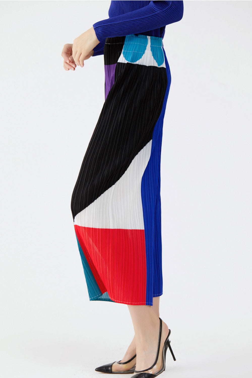 Abstract Print Accordion Pleated Wide Leg Pants