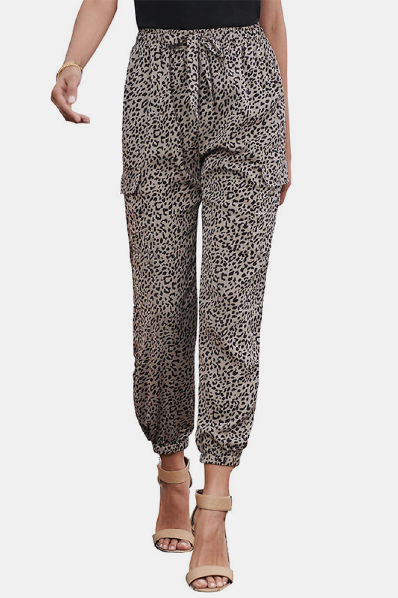 Leopard Print Drawstring Cargo Joggers