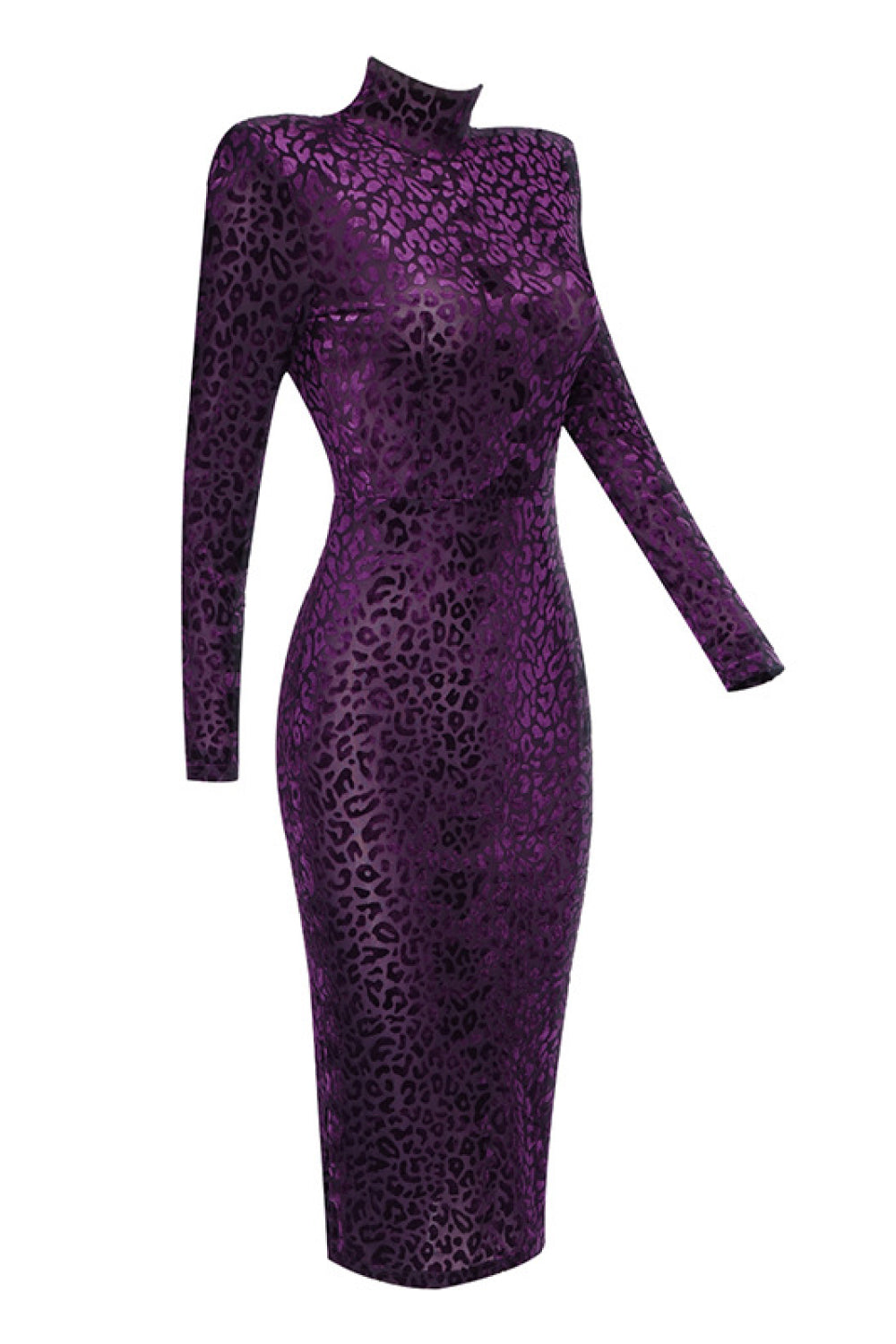 Leopard Print Padded Shoulder Long Sleeve Bodycon Dress