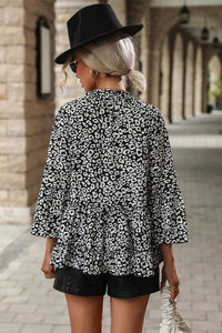 Leopard Print Frill Trill V-Neck Blouse