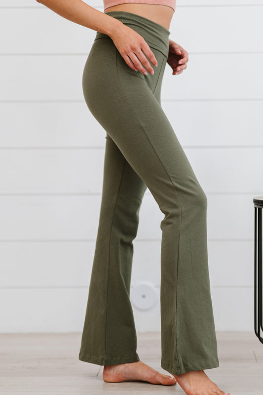 Zenana Keep It Up Full Size Flare Yoga Pants in Light Olive