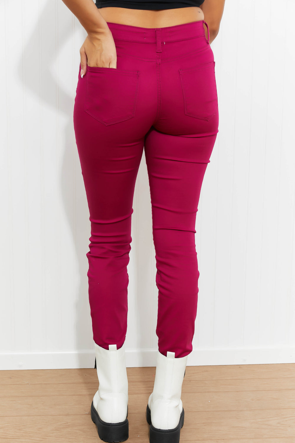 Zenana Walk the Line Full Size High Rise Skinny Jeans in Magenta