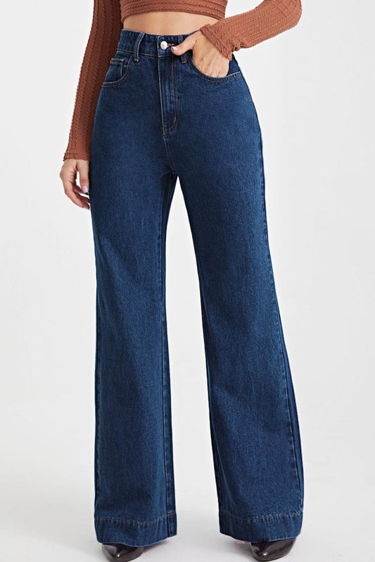 One-Button High Waist Bootcut Jeans