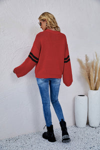 Heart Graphic Long Sleeve Ribbed Trim Sweater