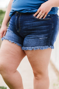 Plus Size Distressed Frayed Hem Denim Shorts