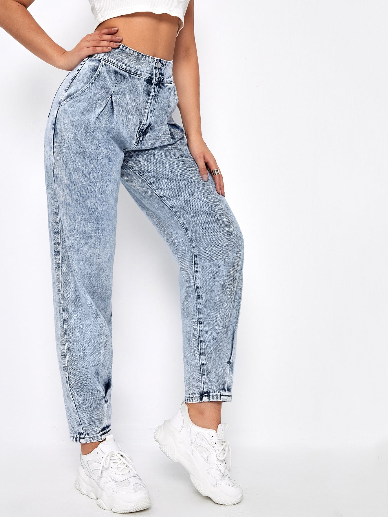 Acid Wash Gathered Detail Jeans