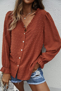 Swiss Dot Frill Trim Shirt