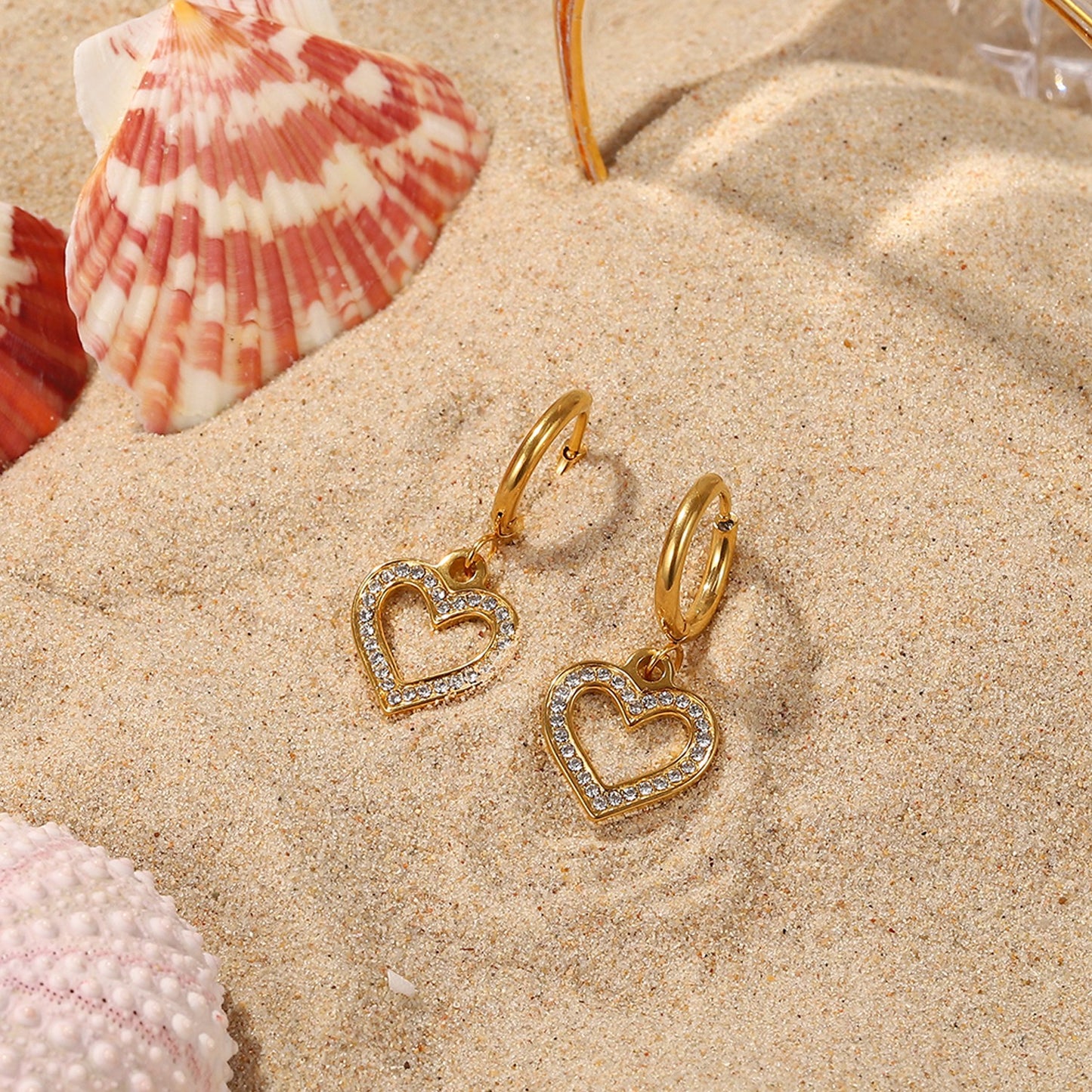 Rhinestone Heart Huggie Hoop Earrings