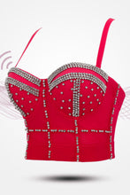 Load image into Gallery viewer, Rhinestone Trim Adjustable Strap Bustier with Boning
