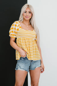 Mittoshop Sunny Meadow Full Size Run Gingham Babydoll Top