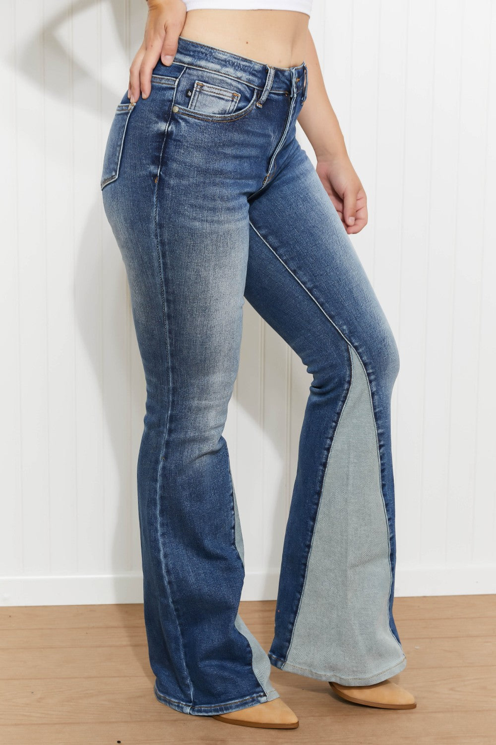 Judy Blue Frankie Full Size Inseam Panel Flare Jeans