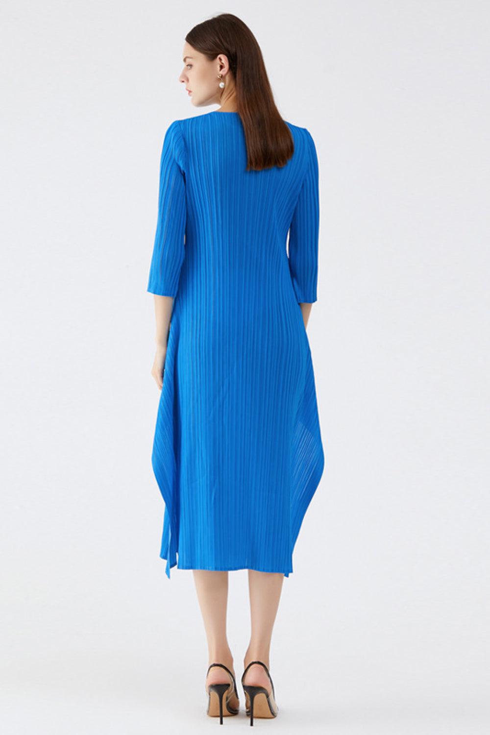 Accordion Pleated Midi Dress with Button Detail