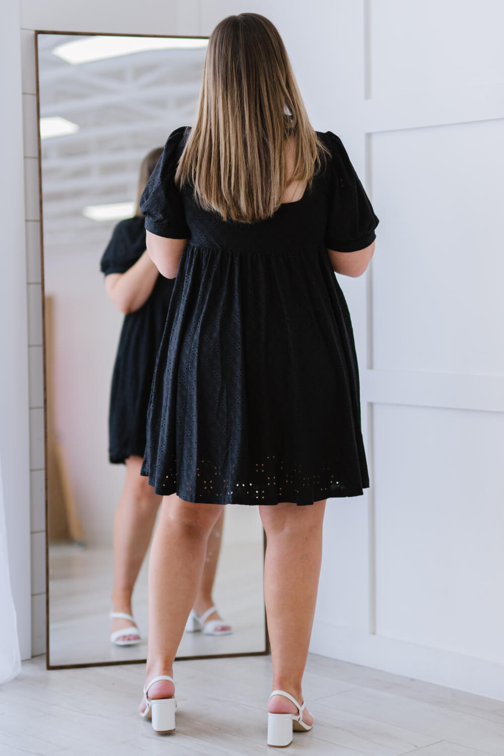 Davi & Dani All About Eyelet Full Size Run Dress in Black