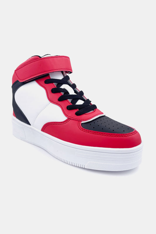 Berness Color Block High Top Lace-Up Sneakers in Red