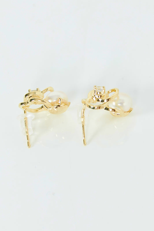 Rhinestone and Pearl Rose Stud Earrings