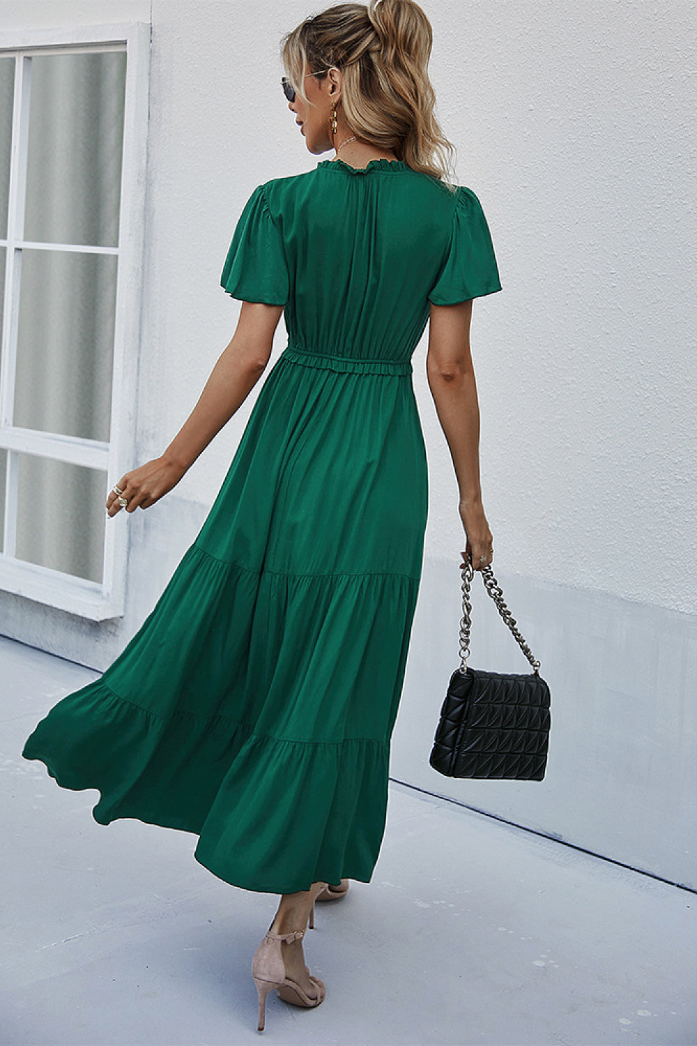 V-Neck Butterfly Sleeve Midi Dress