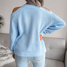 Load image into Gallery viewer, Rib-Knit Cold Shoulder Long Sleeve Sweater
