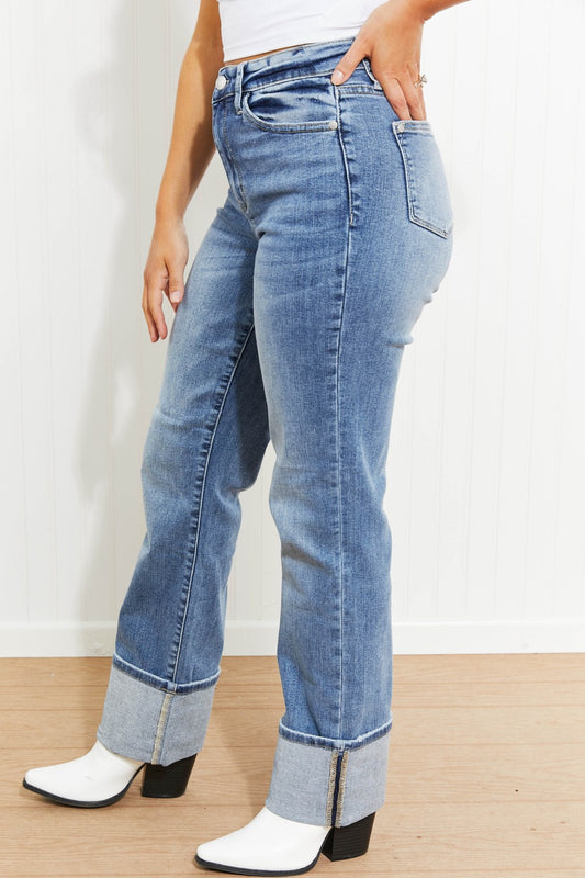 Judy Blue Lennon Full Size Wide Cuff Straight Leg Jeans