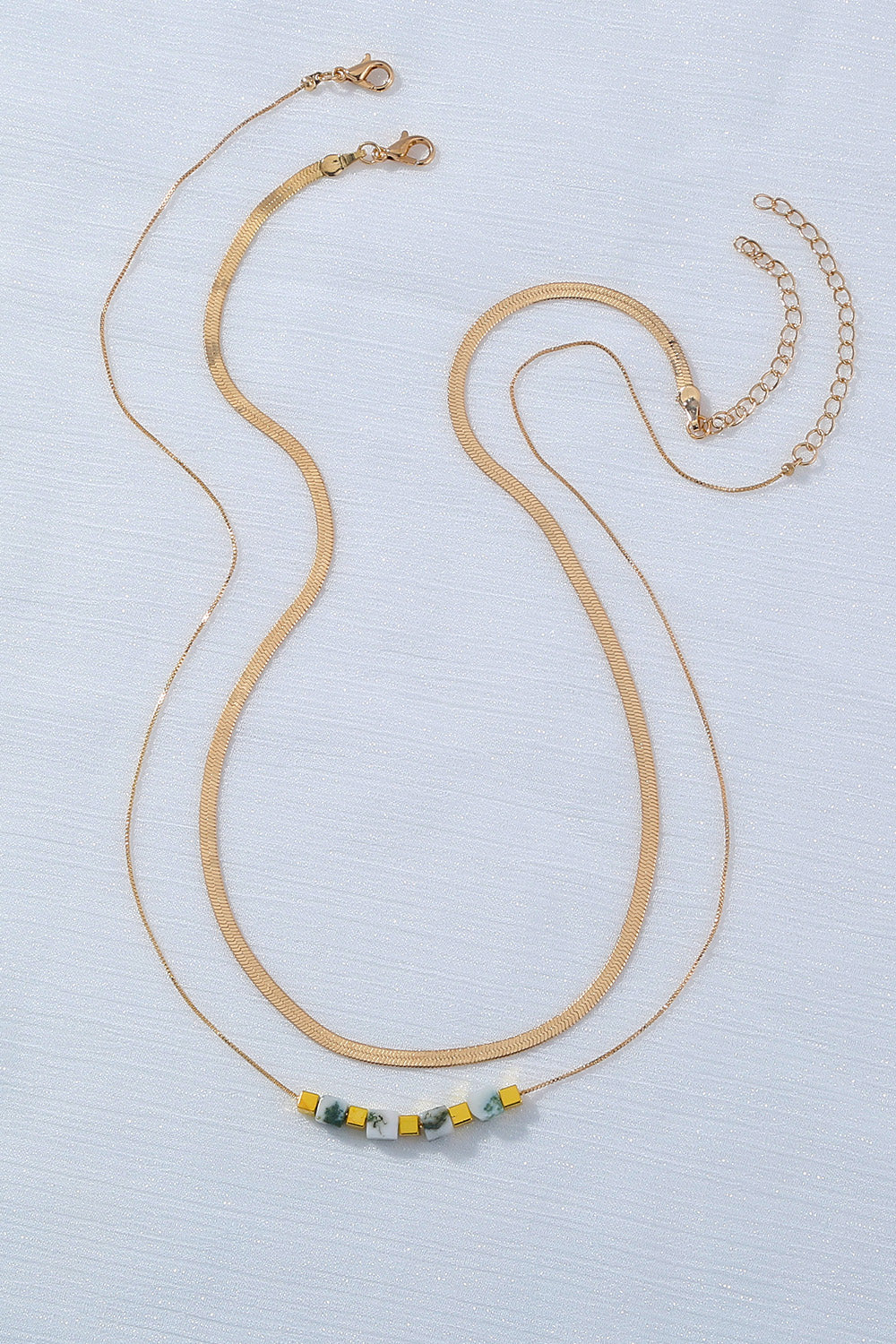 Square Bead and Snake Chain Necklace Set