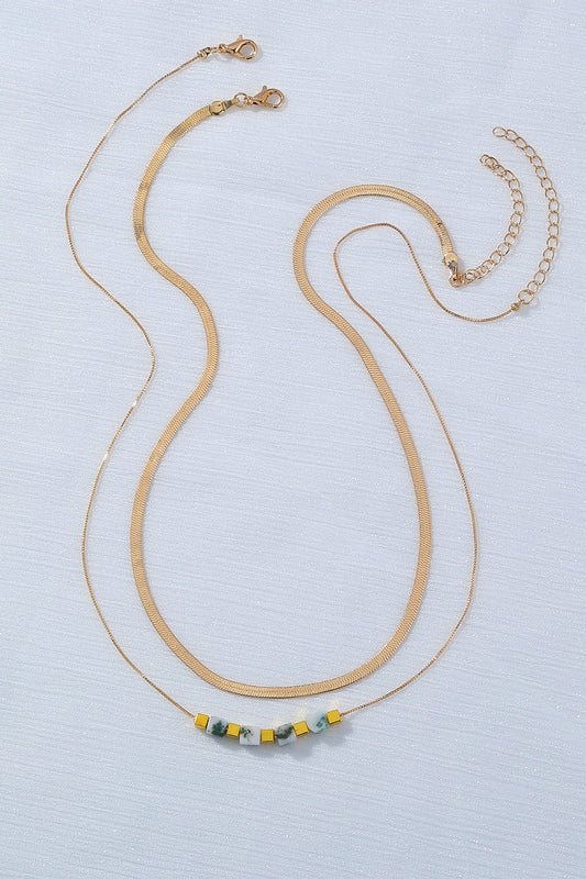 Square Bead and Snake Chain Necklace Set