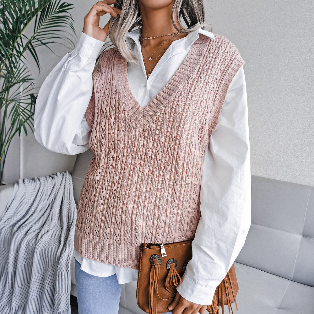 Cable-Knit Openwork Sweater Vest