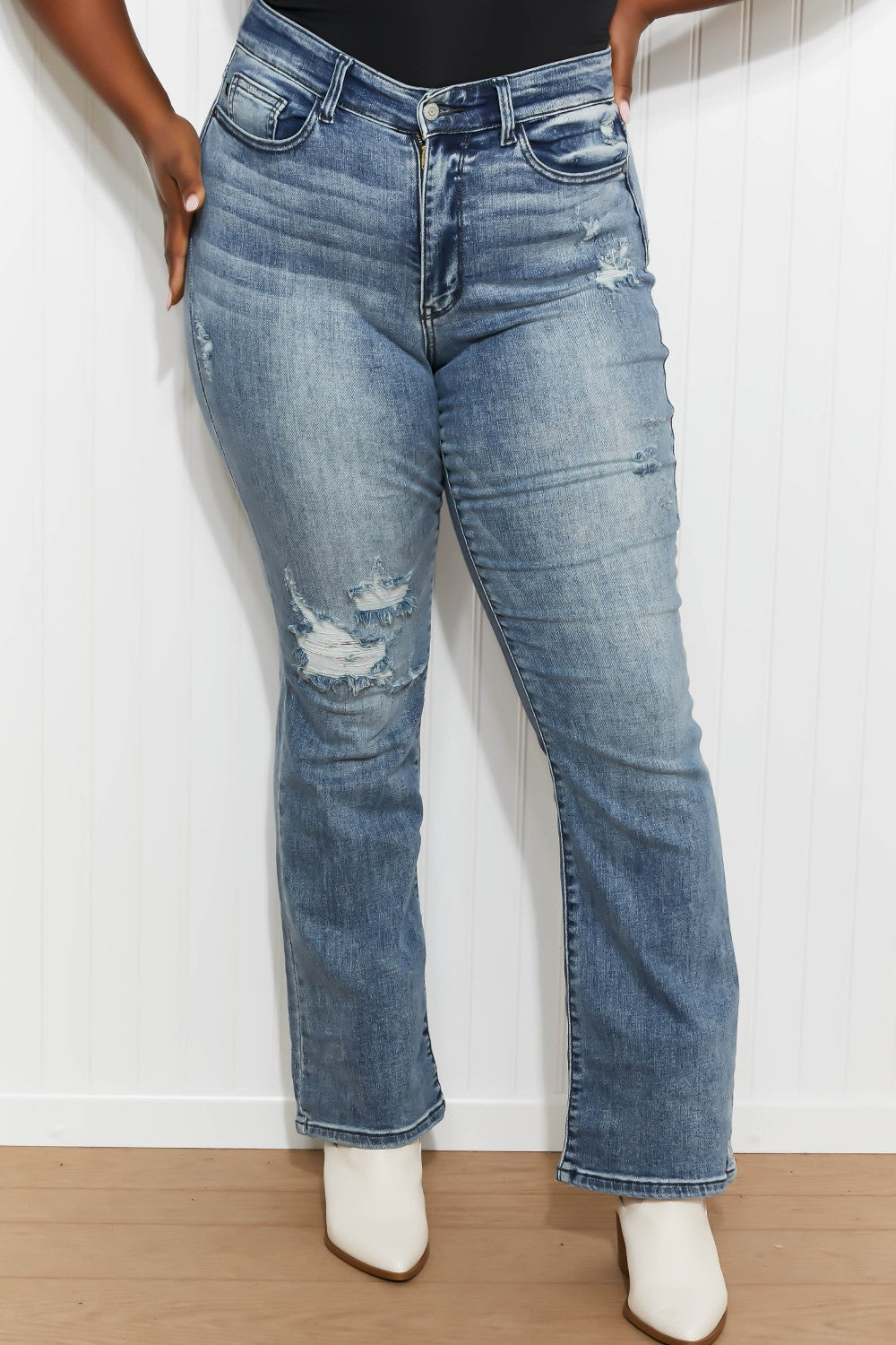 Judy Blue Emily Full Size High Waisted Destroyed Bootcut Jeans