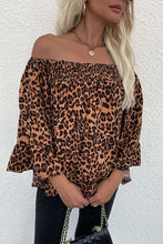 Load image into Gallery viewer, Leopard Flared Sleeve Off-Shoulder Blouse
