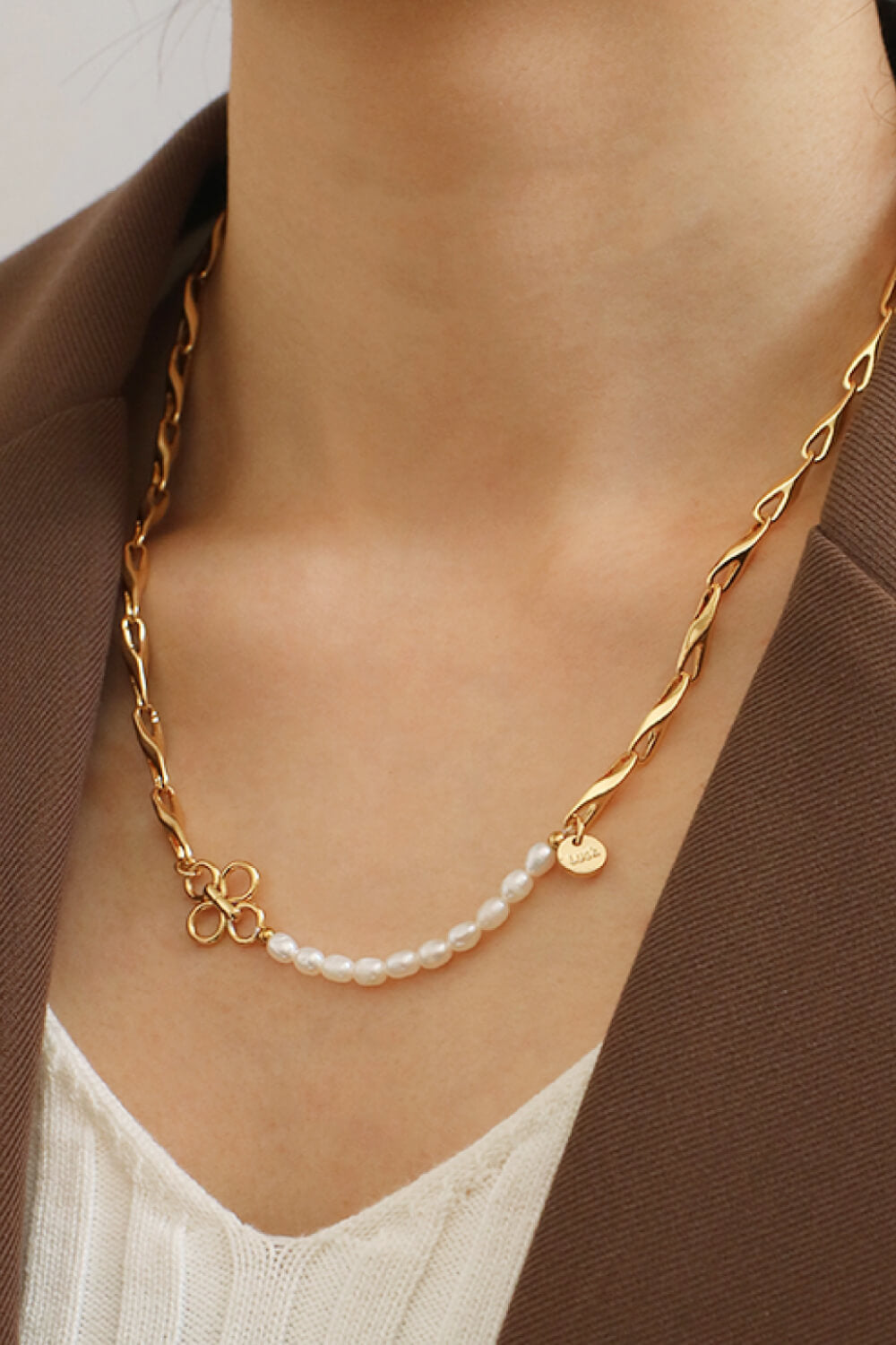 Decorative Twist Pearl 18K Gold-Plated Necklace